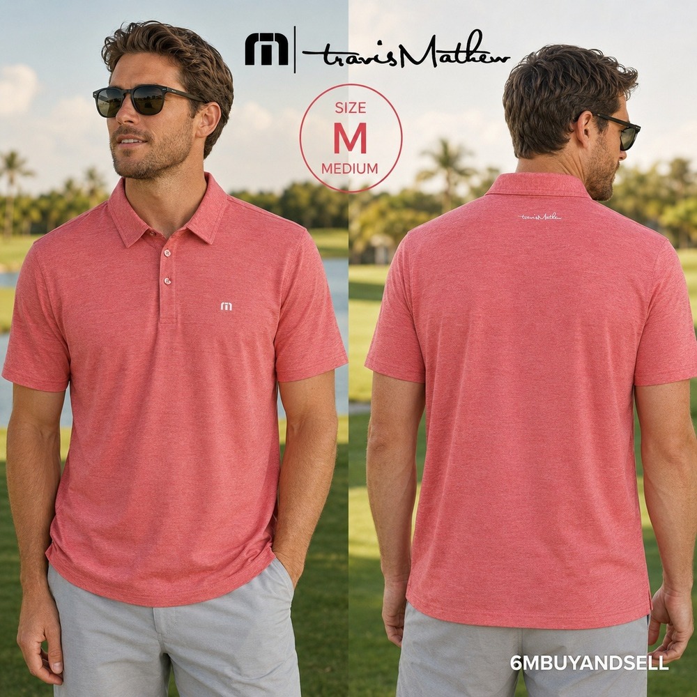 TravisMathew Mens Short Sleeve Polo Shirt Coral Red Heather 1MW892 Size Medium